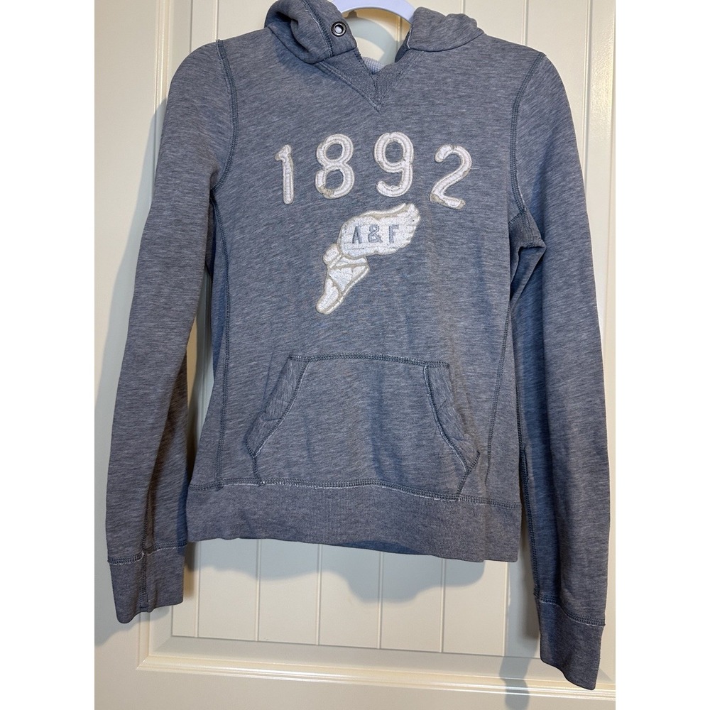 ABERCROMBIE & FITCH GRAY 1892 Y2K HOODIE HOODED SWEATSHIRT VINTAGE Sz M